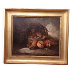 Tableau hst nature morte panier fruits renvers xix - xx eme