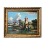 Tableau hst paysage aux vilage et pêcheurs signé texier + cadre xix° Tableau hst paysage aux vilage et pêcheurs signé texier + cadre xix°