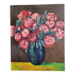 Tableau huile sur carton - bouquet de pivoines