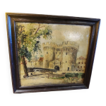 Tableau huile sur panneau chteau fort