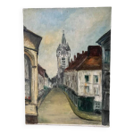 Tableau huile sur toile rue glise xxme