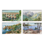 Tableaux lot 4 aquarelles carnet de route gar 1936 Tableaux lot 4 aquarelles carnet de route gar 1936