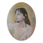 Tableau ovale portrait acrylique sur toile jeune femme décoration bohème sujet féminin Tableau ovale portrait acrylique sur toile jeune femme décoration bohème sujet féminin