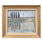 Tableau paysage fluvial aux cyprs