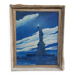 Tableau peinture  l'huile statue de la libert 1943