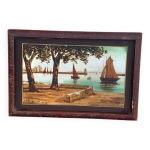 Tableau peinture marine, fix� sur verre, signe p. alix, art deco, ancien