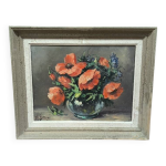 Tableau peinture nature morte coquelicots m bonvin huile sur panneau Tableau peinture nature morte coquelicots m bonvin huile sur panneau