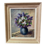 Tableau peinture nature morte aux lilas xxme