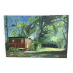 Tableau, peinture sur toile, la roulotte non sign vintage