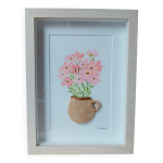 Tableau en relief bouquet de fleurs roses à l'aquarelle dans un mug en argile fait main Tableau en relief bouquet de fleurs roses à l'aquarelle dans un mug en argile fait main