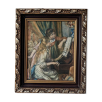Tableau reproduction style huile vernie renoir jeunes filles au piano 33 * 39 cm