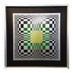 Tableau type sérigraphie en damier cinétique sur aluminium, design abstrait italien style vasarely Tableau type sérigraphie en damier cinétique sur aluminium, design abstrait italien style vasarely