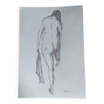 Tableau sign aquarelle sur papier denim portrait de femme de dos sortie du bain