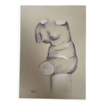 Tableau sign, fusain tude au dessin statue buste femme pltre d atelier
