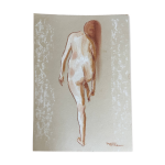 Tableau sign� pastel portrait f�minin ��lumi�re � la sortie du bain��