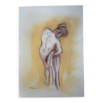 Tableau sign sanguine et pastel portait fminin sortie du bain
