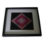 Tableau vintage art optique - victor vasarely - cadre 40x40cm descrip