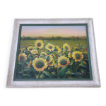 Tableau vintage à l'huile représentant un paysage de tournesols Tableau vintage à l'huile représentant un paysage de tournesols