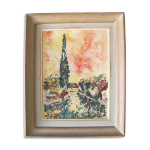 Tableau - vue sur une maison de ma�tre � l'ombre d'un grand cypr�s