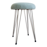 Tabouret ancien en m�tal et velours bleu, ann�es 60