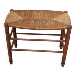 Tabouret, banc vintage en bois et paille