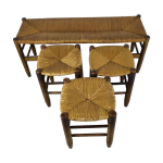 Tabourets et banquette paill