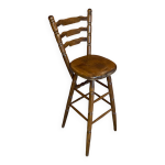 Tabouret de bar haut ancien bois tourn� vintage
