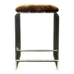 Tabouret de bar en plexiglas, chrome et velours lopard, 1970