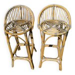 Tabourets de bar en rotin des annes 60