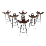 Tabourets de bar vintage en fer forg espagnol, annes 1960 - lot de 6