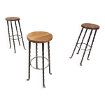 Tabourets de bar vintage en fer forg franais, annes 1960 - lot de 3