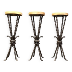 Tabourets de bar vintage en fer forg franais, annes 1960 - lot de 3