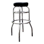 Tabouret de bar vintage en skaï noir et métal chromé Tabouret de bar vintage en skaï noir et métal chromé