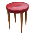 Tabouret bas baumann htre vernis et simili cuir rouge