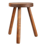 Tabouret bas rustique brutaliste tripode en bois massif de fabrication artisanale franaise