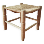 Tabouret bas vintage 60 assise en paille