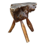 Tabouret billot en bois massif sculpture organique h54cm