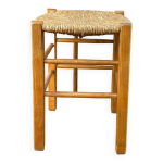 Tabouret en bois et paille
