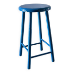 Tabouret bois vintage peinture bleu lectrique