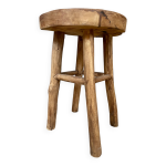 Tabouret brutaliste en bois