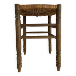Tabouret campagne en bois et paille