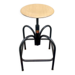 Tabouret haut de bar industriel hliolithe vintage pivotant mtal et bois