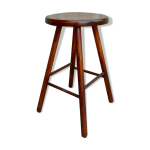 Tabouret haut en bois massif ann�es 60