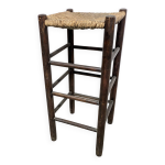 Tabouret haut en bois et paille