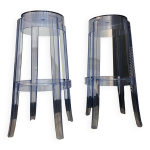Tabouret haut empilable charles ghost plastique bleu / h 65 cm
