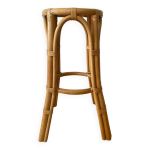 Tabouret haut / sellette porte - plante en rotin et bambou des annes 70