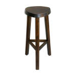 Tabouret haut tripode, de bar, en bois massif, brutaliste