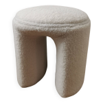 Tabouret l�on tissu bouclette blanc