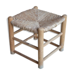 Tabouret paill bas en bois, annes 50