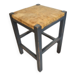 Tabouret en paille et bois vintage